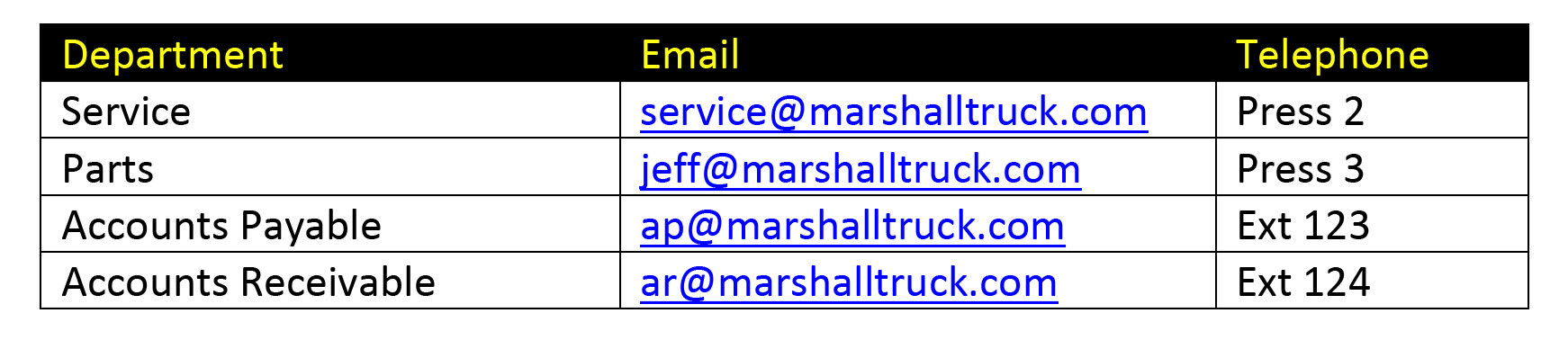 Marshall Truck Contact Information