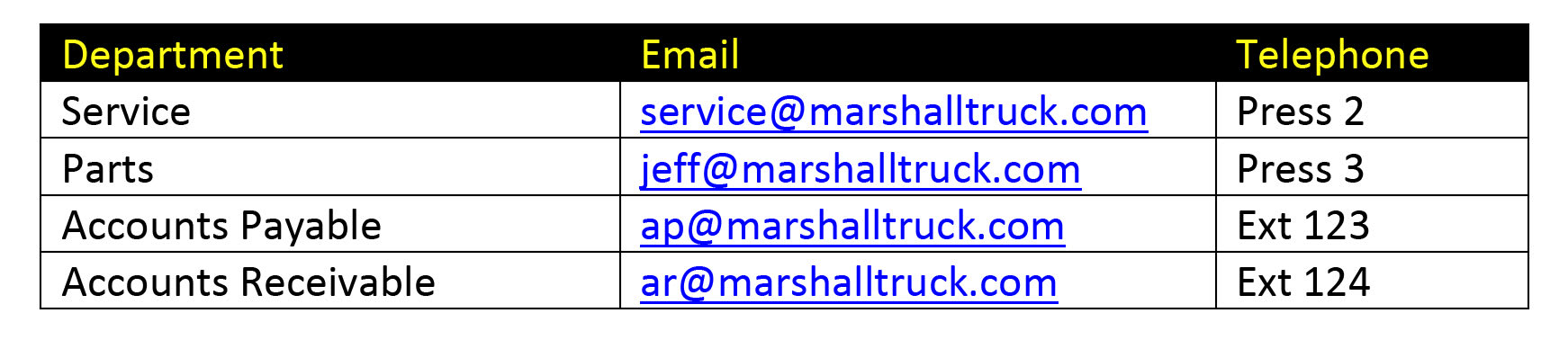Marshall Truck Contact Information